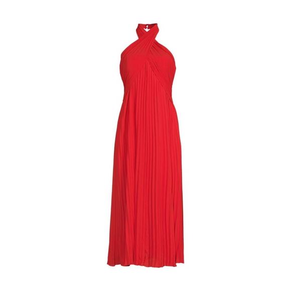 Reiss Roya Accordion Pleated Midi Dress in Red Size 2 - Picture 2 of 12